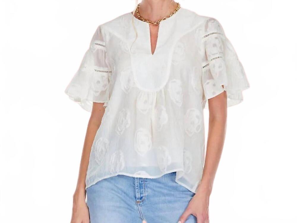 NEW JOY JOY trim flare sleeve top in cream